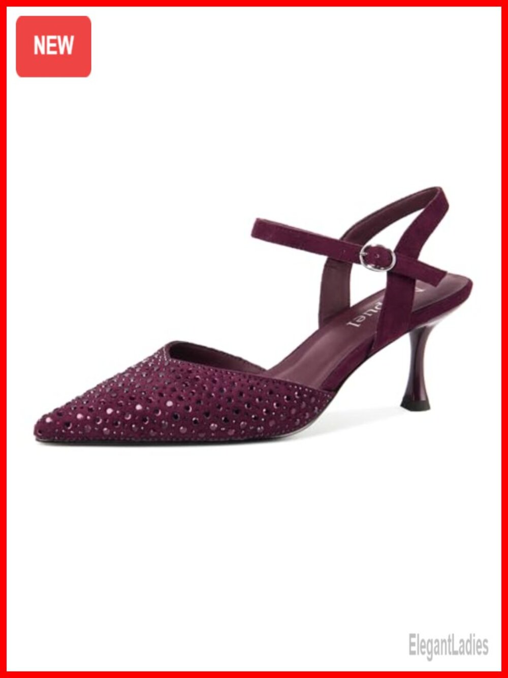 Rhinestone Kitten Heel Slingback Pumps for Women Dress Shoes